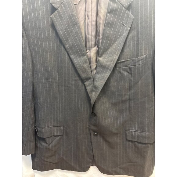 Mens Gray Pinstripe Suit Jacket Two-Button Classic Fit Formal Wear - Picture 3 of 15